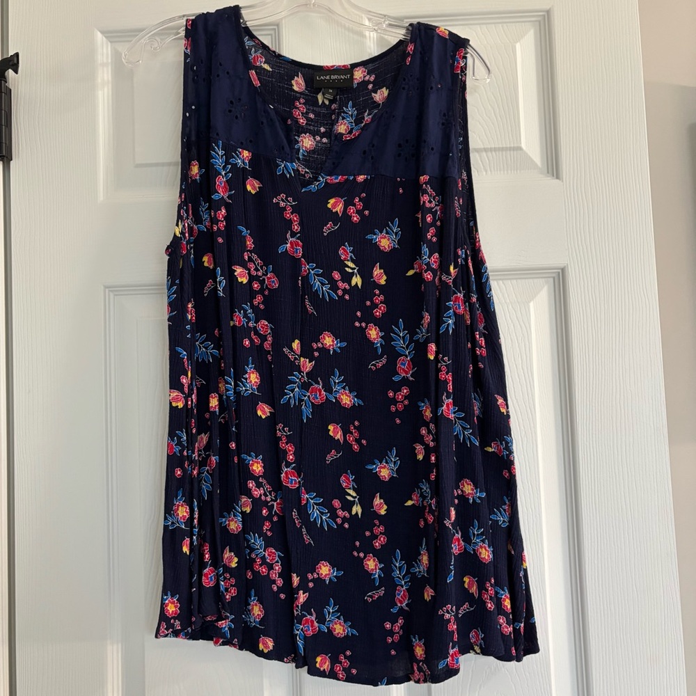 Lane Bryant Women's Floral Sleeveless Top - Navy Blue